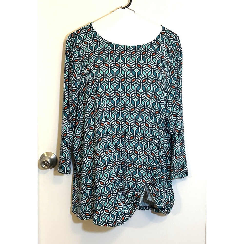 Womens 3 XL Ruby Rd. 3/4 Sleeve Blouse Geometric Design